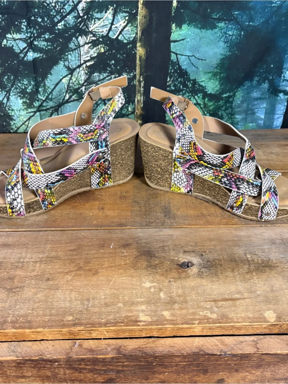 Yoki Netta-50 Multicolor Snake Print Wedge Sandals Size 6